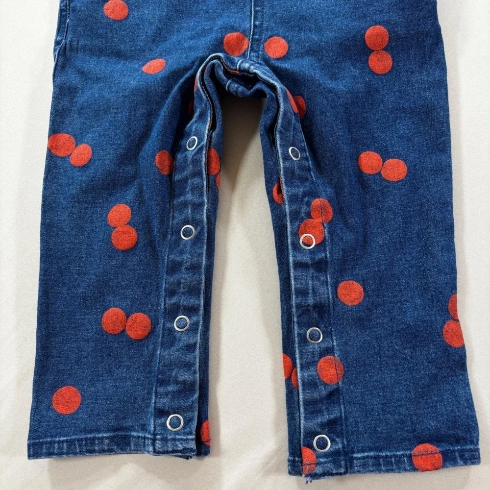 Toddler 18M Denim Overalls Orange‎ Polka Dots Adjustable Straps Snap Legs Cute